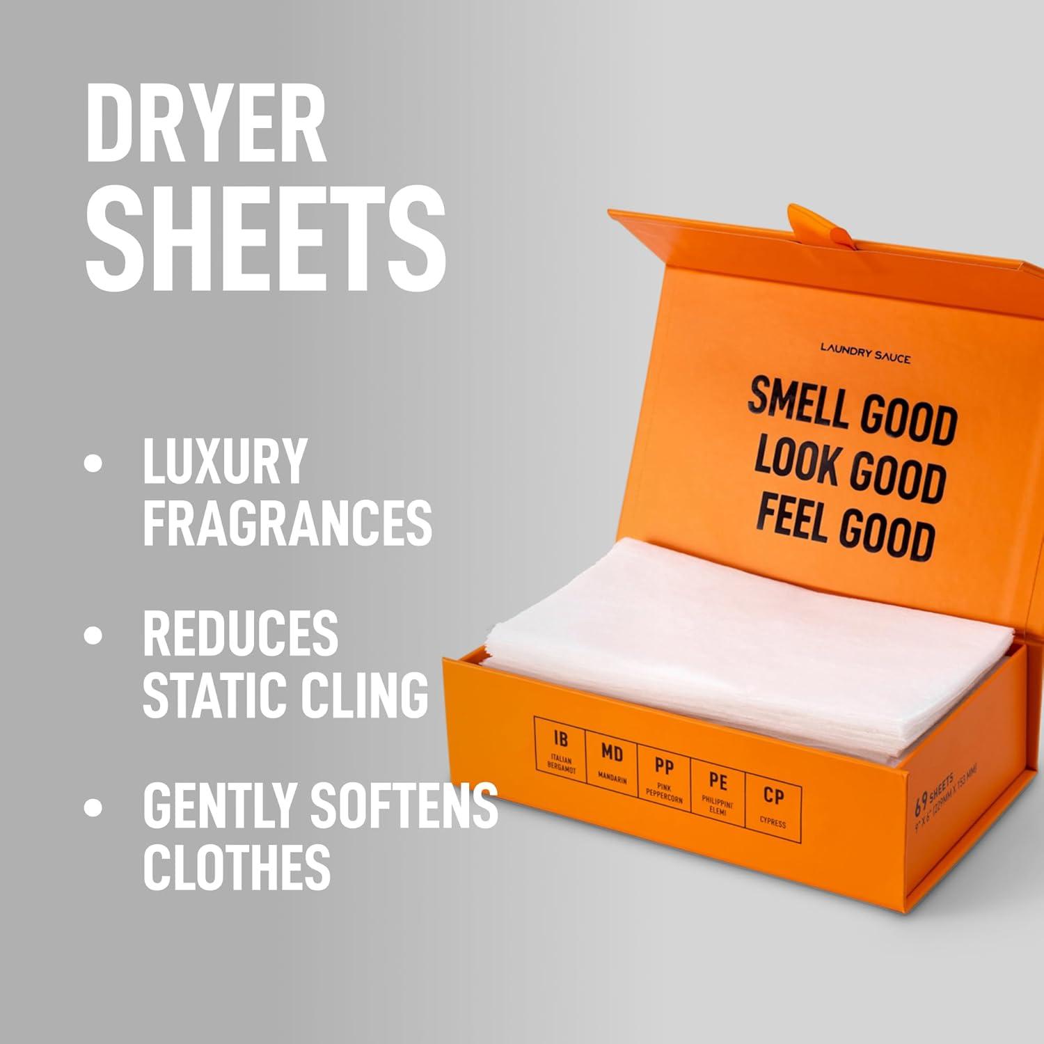 image:imageLaundry Sauce Laundry Dryer Sheets Italian Bergamot Luxury Fragrance Contains Essential Oils Softens Fabric Removes Static Cling EcoFriendly Packaging Travel Friendly 69 Count